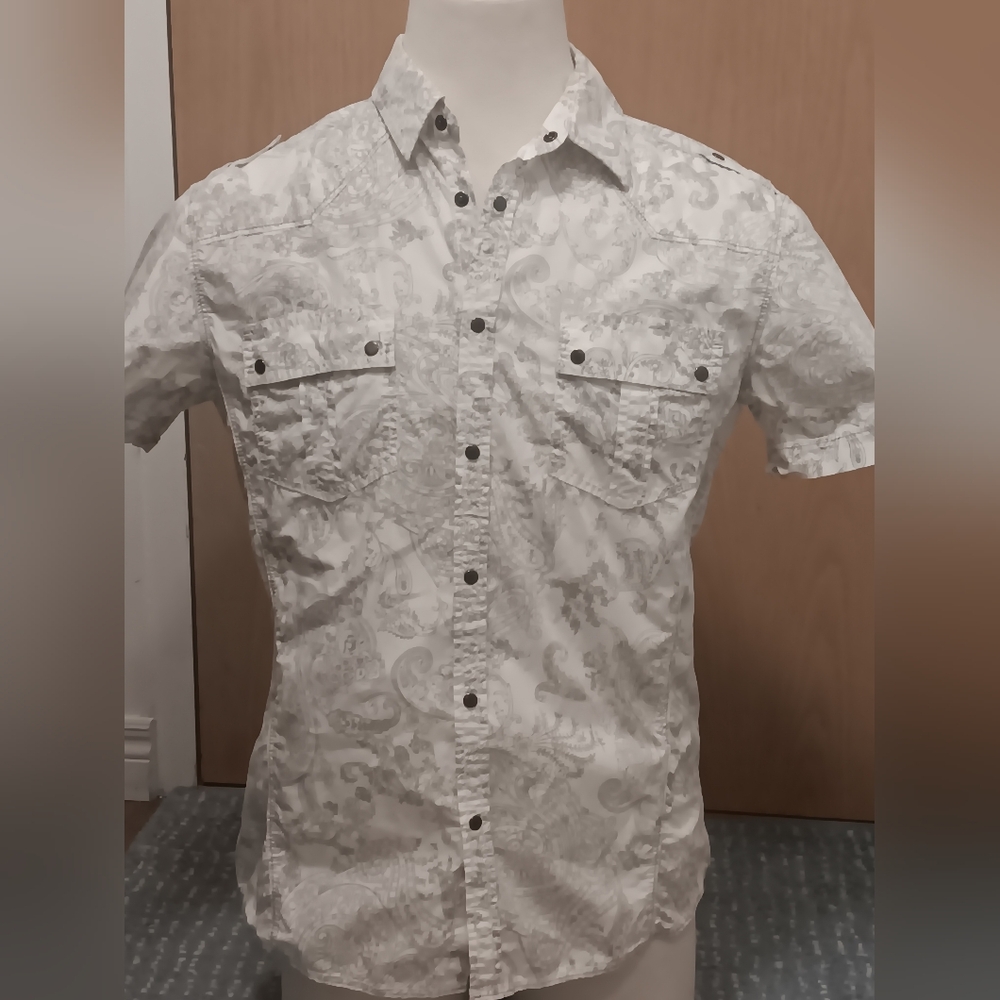 Le Chateau Casual White Gray Button Down Shirt